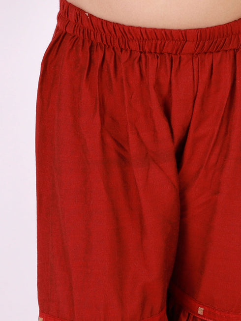 Vastramay Girls' Maroon Zari Kurta And Sharara Set